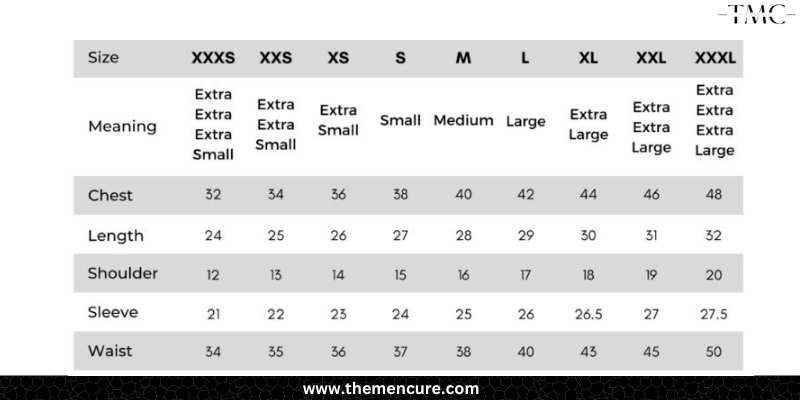 T Shirt Size Chart For In India