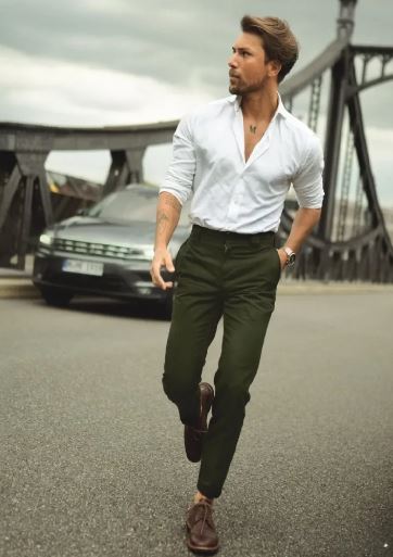 White Shirt with Green Pants Combination
