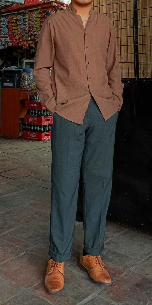 light brown formal shirt matching pant